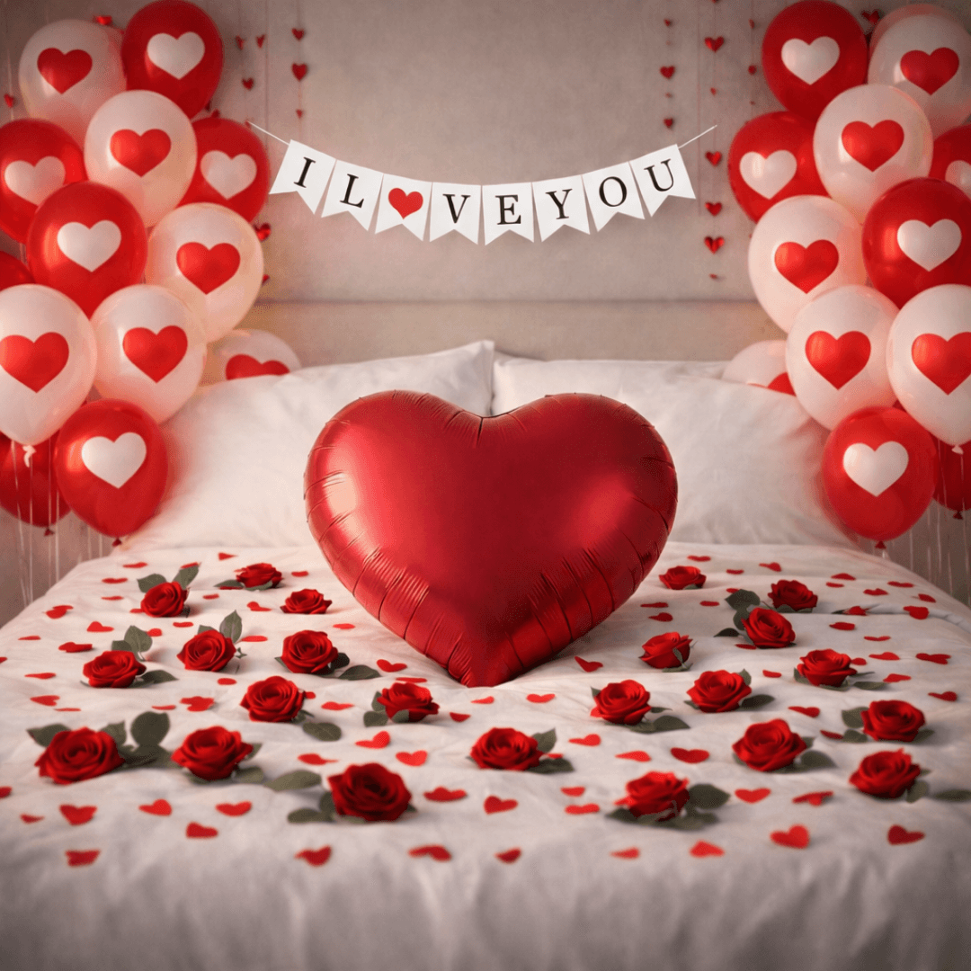 Romantic Anniversary Decoration Set – Red, Gold & Heart Theme