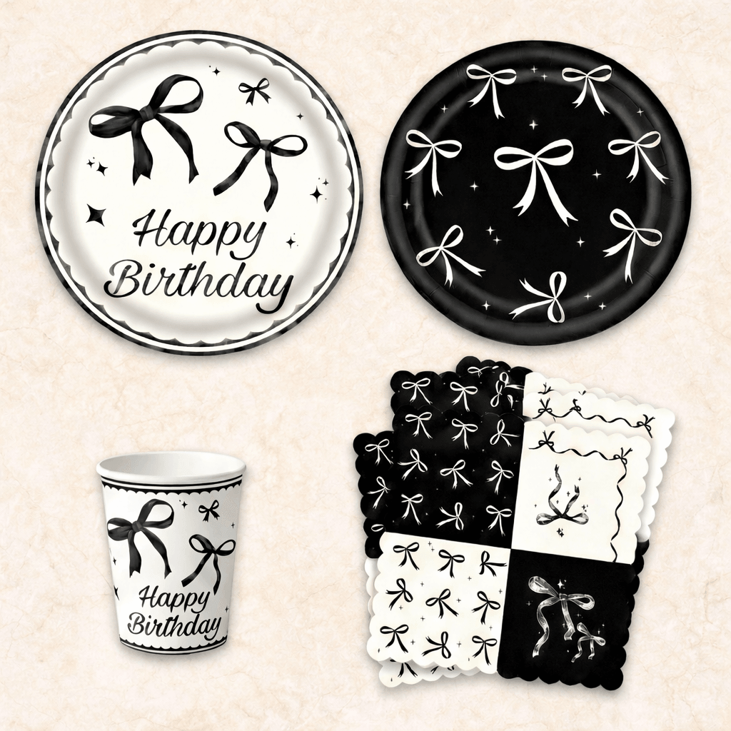 Black and White Bow Tableware Set