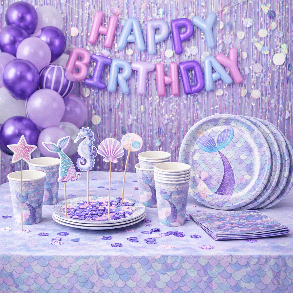 Mermaid Dream Birthday Party Kit – Purple & Iridescent Theme