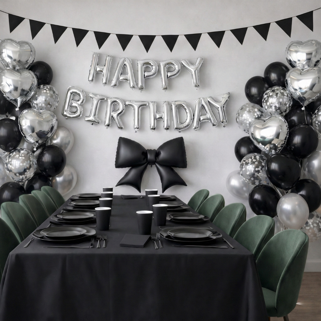 Black & Silver Luxury Birthday Party Kit