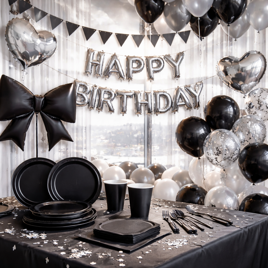 Black & Silver Luxury Birthday Party Kit