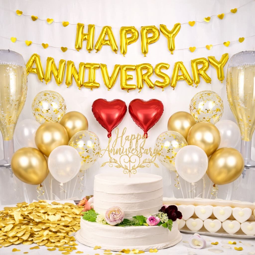 Luxury Anniversary Party Decoration Set – Gold &amp; White Theme 