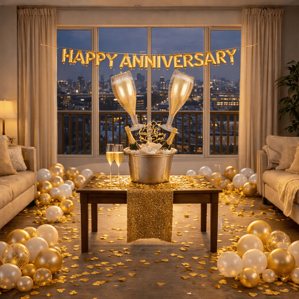 Luxury Anniversary Party Decoration Set – Gold &amp; White Theme 