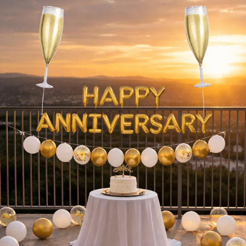 Luxury Anniversary Party Decoration Set – Gold &amp; White Theme 