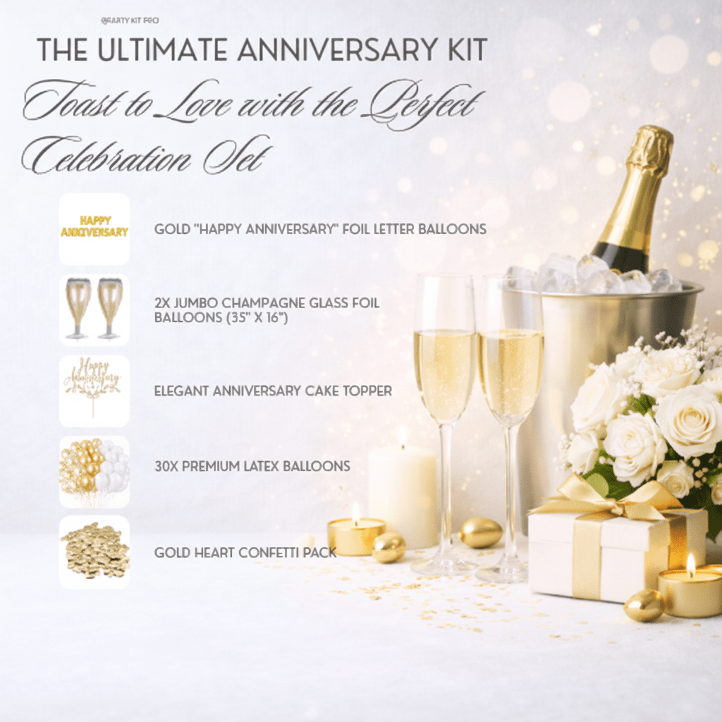 Luxury Anniversary Party Decoration Set – Gold &amp; White Theme 