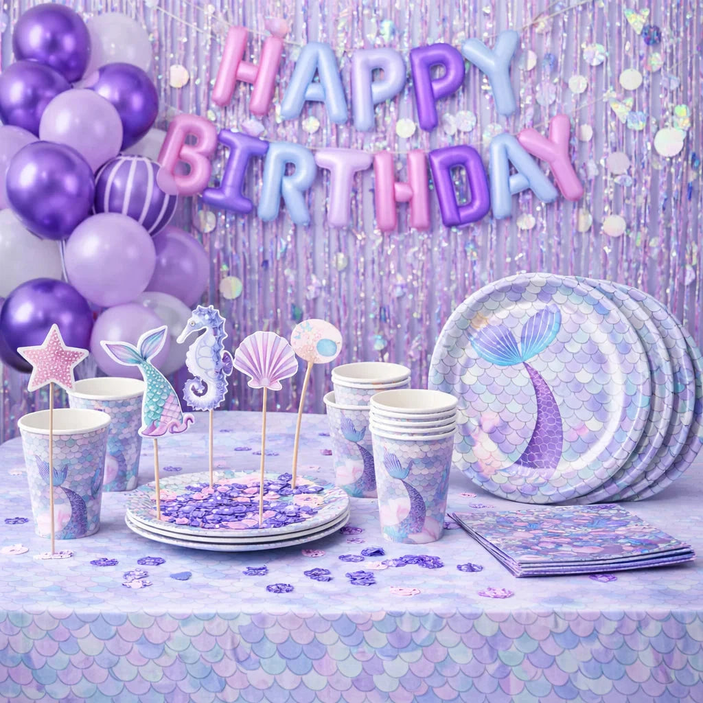 Mermaid Birthday Party Decoration Kit – Purple &amp; Rose Gold 