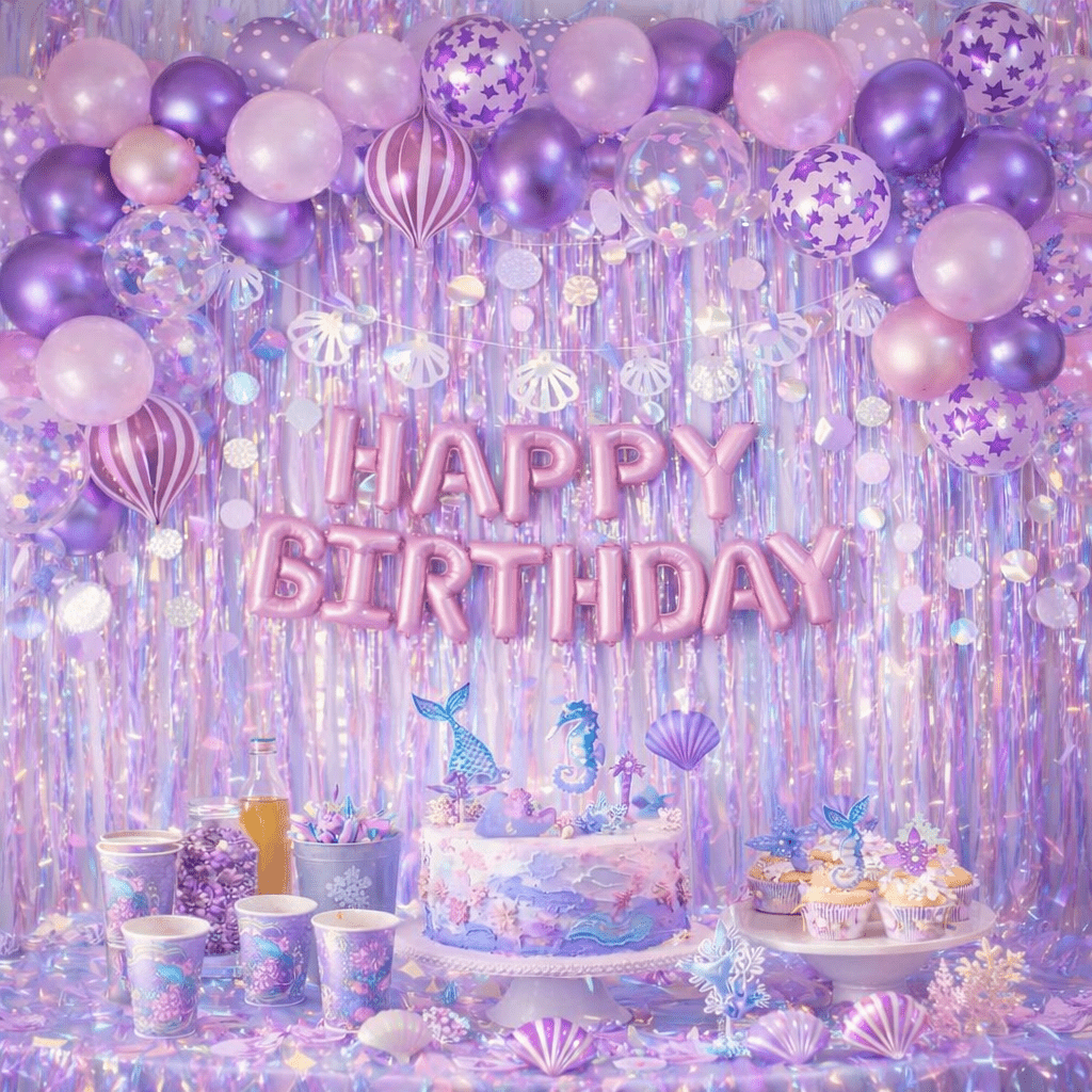 Mermaid Birthday Party Decoration Kit – Purple &amp; Rose Gold 