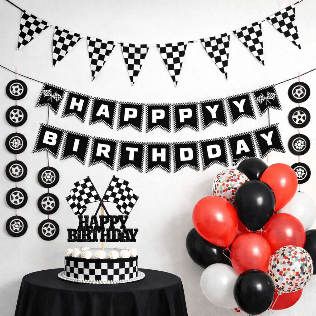 Racing Car Birthday Party Decoration Kit – Black &amp; Red Theme 