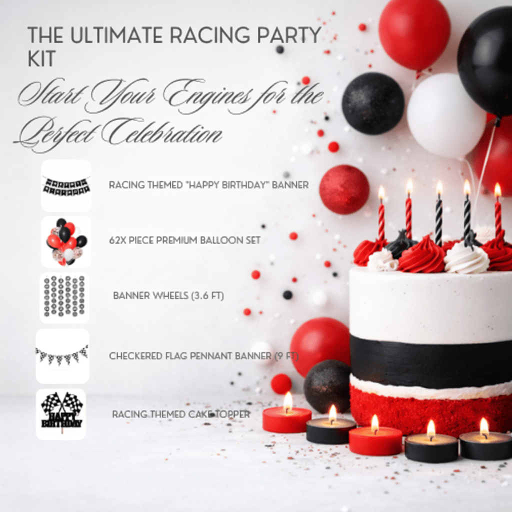 Racing Car Birthday Party Decoration Kit – Black &amp; Red Theme 
