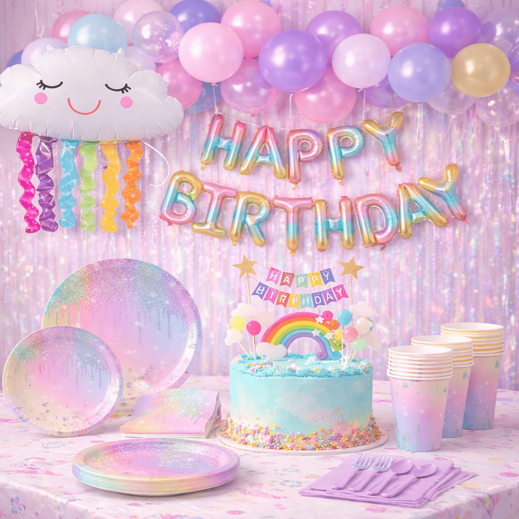 Rainbow Birthday Party Decoration Kit – Pastel Gradient Theme 
