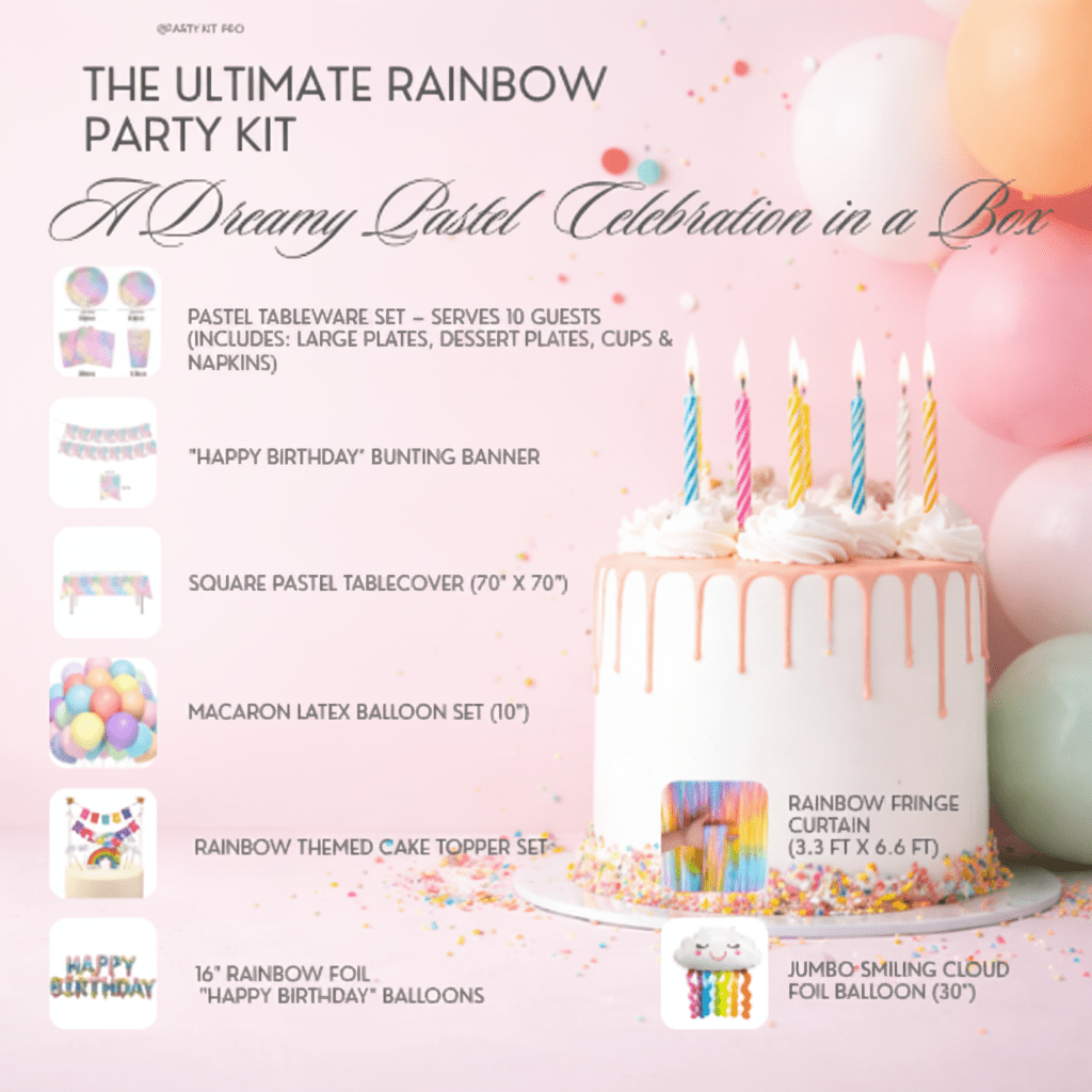 Rainbow Birthday Party Decoration Kit – Pastel Gradient Theme 