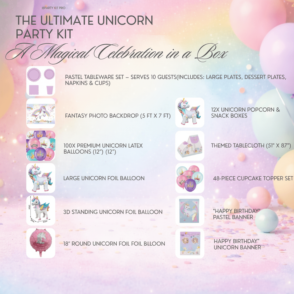 Unicorn Birthday Party Decoration Kit – Pastel Rainbow Theme 