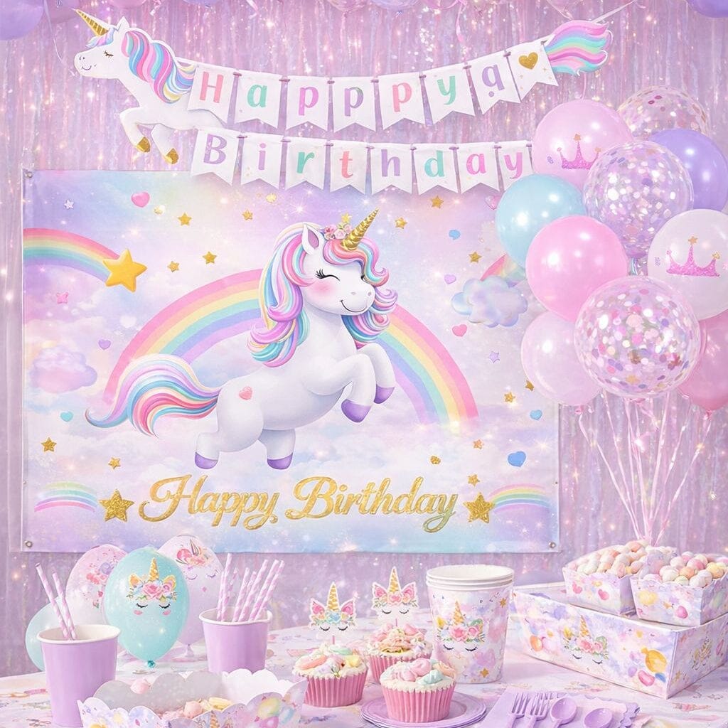 Unicorn Birthday Party Decoration Kit – Pastel Rainbow Theme 